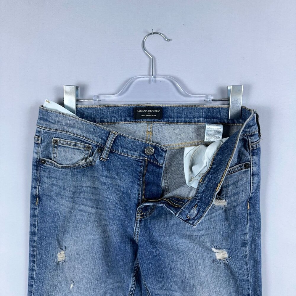 Banana Republic Girlfriend Jeans Womens Size 32W Distreesed Mid Rise Blue - Picture 4 of 11